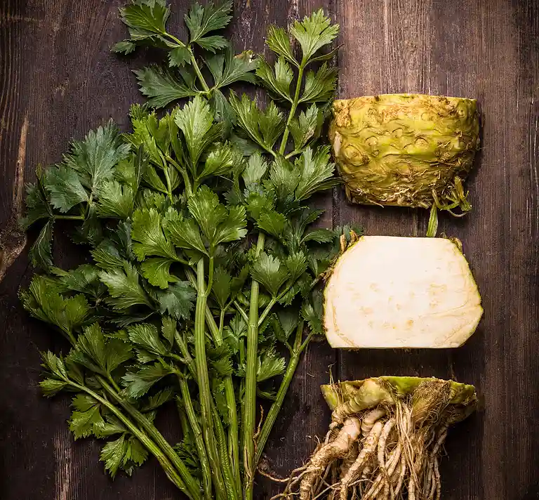 Oksebacon med sellerikompot og skorzonerrødder